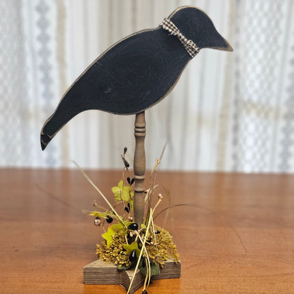 Primitive-Style Wood Spindle Crow Decor