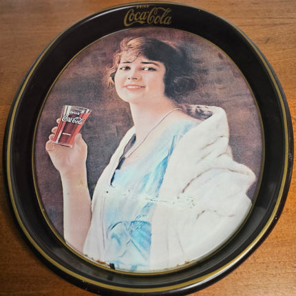 Vintage 1973 Reproduction of 1923 Flapper Girl Coca-Cola Oval Tray