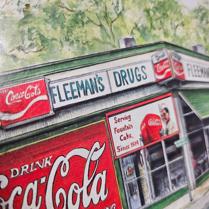 Vintage 1995 Jeanne Mack "Fleeman's Pharmacy" Signed Coca-Cola Tray