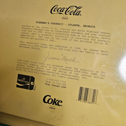 Vintage 1995 Jeanne Mack "Fleeman's Pharmacy" Signed Coca-Cola Tray