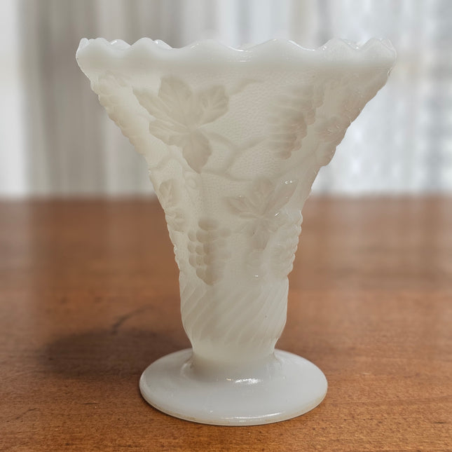 Vintage Anchor Hocking Milk Glass Grape & Ivy Vase