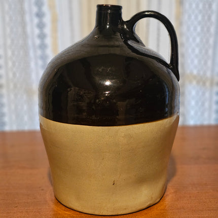 Antique Unmarked Moonshine Two-Tone Brown Whiskey Jug Stoneware Crock