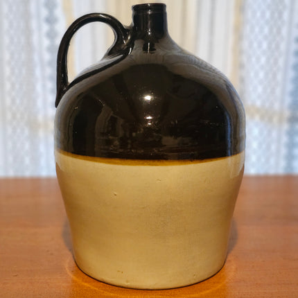 Antique Unmarked Moonshine Two-Tone Brown Whiskey Jug Stoneware Crock