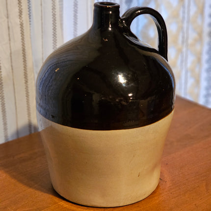 Antique Unmarked Moonshine Two-Tone Brown Whiskey Jug Stoneware Crock