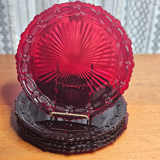 Vintage Set of 5 Avon Cape Cod Ruby Red Dinner Plates