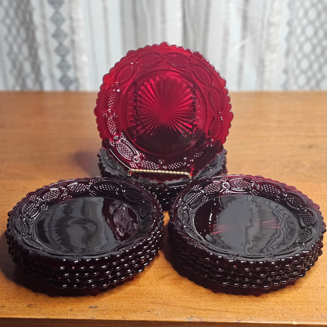Vintage Set of 5 Avon Cape Cod Ruby Red Dessert Plates