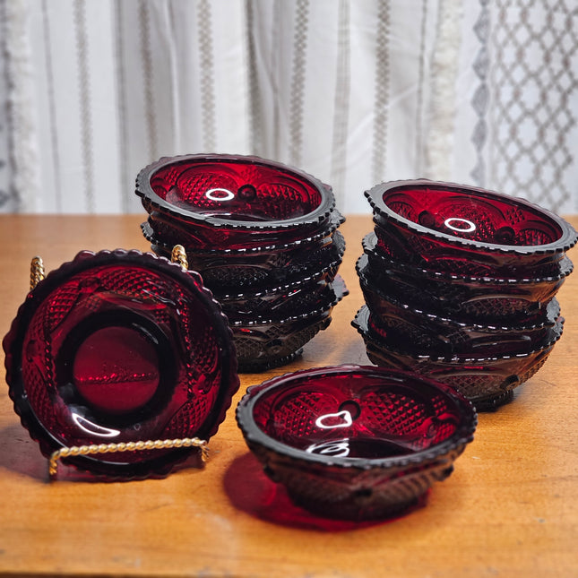 Vintage Set of 5 Avon Cape Cod Ruby Red Berry Bowls