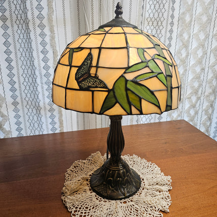 Vintage Tiffany-Style Stained Glass Butterfly Lamp