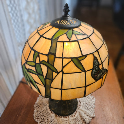 Vintage Tiffany-Style Stained Glass Butterfly Lamp