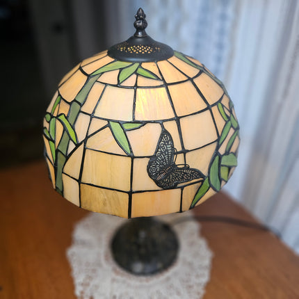 Vintage Tiffany-Style Stained Glass Butterfly Lamp