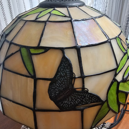 Vintage Tiffany-Style Stained Glass Butterfly Lamp