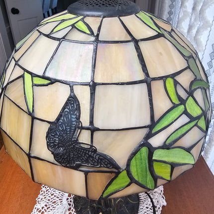 Vintage Tiffany-Style Stained Glass Butterfly Lamp