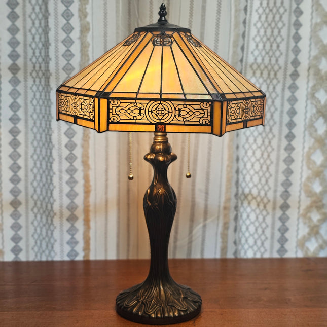 Vintage Tiffany-Style Stained Glass Yellow Hexagon Lamp