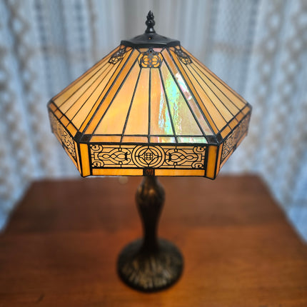 Vintage Tiffany-Style Stained Glass Yellow Hexagon Lamp