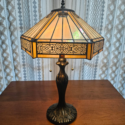 Vintage Tiffany-Style Stained Glass Yellow Hexagon Lamp