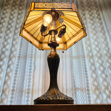 Vintage Tiffany-Style Stained Glass Yellow Hexagon Lamp