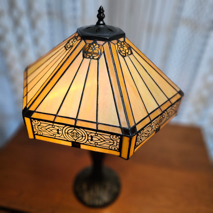 Vintage Tiffany-Style Stained Glass Yellow Hexagon Lamp