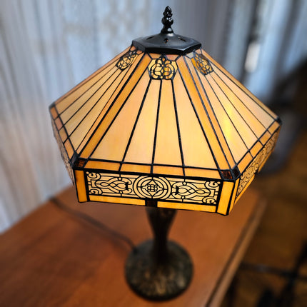 Vintage Tiffany-Style Stained Glass Yellow Hexagon Lamp