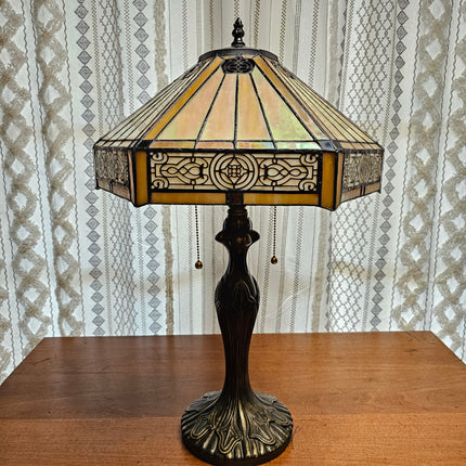 Vintage Tiffany-Style Stained Glass Yellow Hexagon Lamp