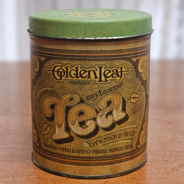 Vintage Golden Leaf Tea Brown Tin