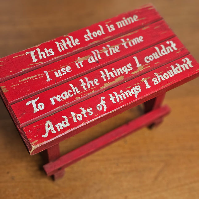 Vintage Red This Little Stool Is Mine Child's Wooden Step Stool