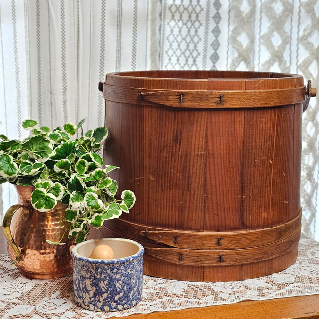 Primitive Wooden Firkin Bucket With Dividers