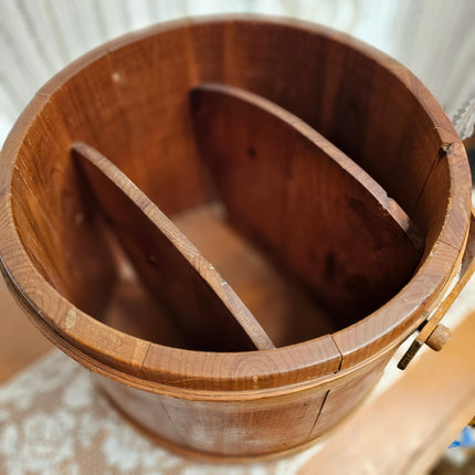 Primitive Wooden Firkin Bucket With Dividers