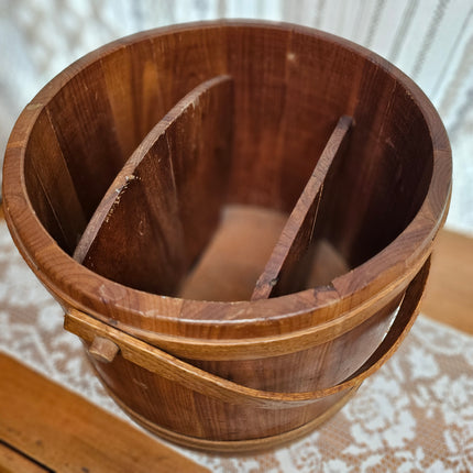 Primitive Wooden Firkin Bucket With Dividers
