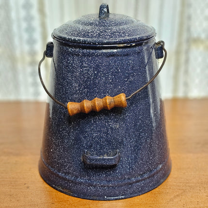 Vintage Blue Speckled Enamel Kettle Tin