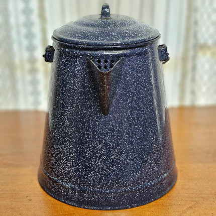 Vintage Blue Speckled Enamel Kettle Tin
