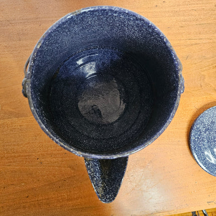 Vintage Blue Speckled Enamel Kettle Tin