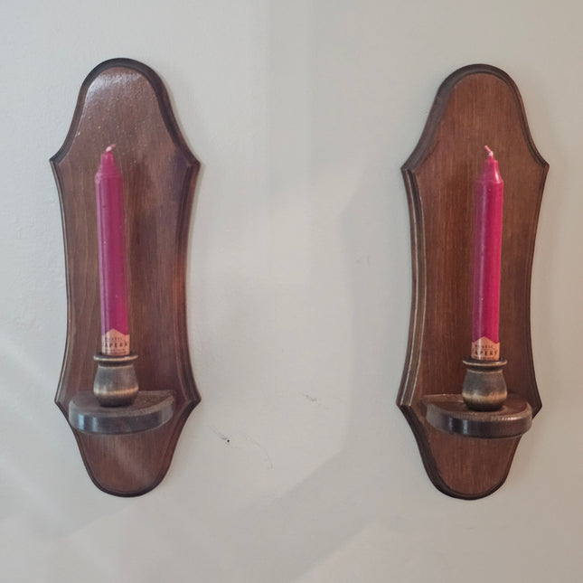 Vintage Set of 2 Wooden Wall Sconces