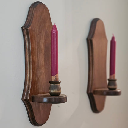 Vintage Set of 2 Wooden Wall Sconces