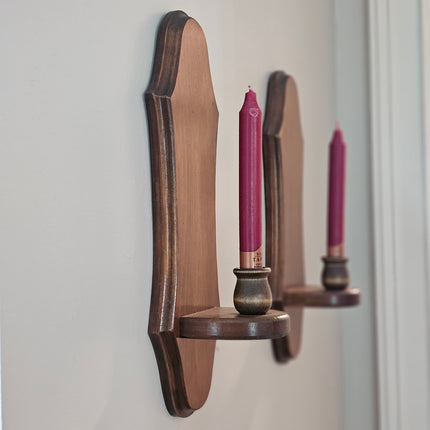 Vintage Set of 2 Wooden Wall Sconces