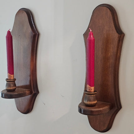 Vintage Set of 2 Wooden Wall Sconces