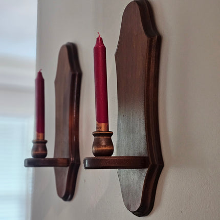 Vintage Set of 2 Wooden Wall Sconces
