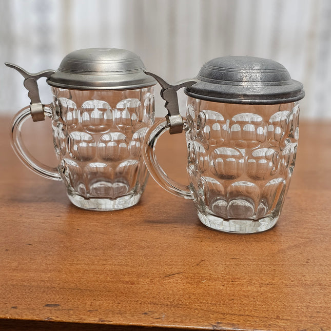 Set of 2 Vintage Arcoroc France Clear Glass Dimple Barrel Beer Mug Steins