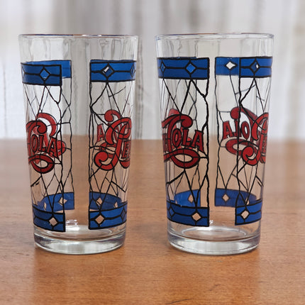 Vintage Set of 2 Pepsi-Cola "Tiffany-Style" Stained Glass Tumblers