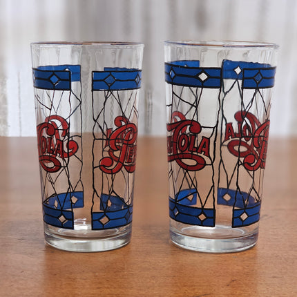 Vintage Set of 2 Pepsi-Cola "Tiffany-Style" Stained Glass Tumblers