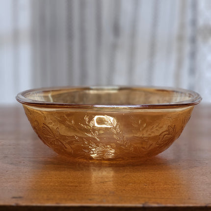 Vintage Jeannette Floragold Louisa Marigold Iridescent Glass Serving Bowl