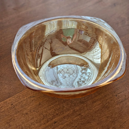 Vintage Jeannette Floragold Louisa Marigold Iridescent Glass Serving Bowl