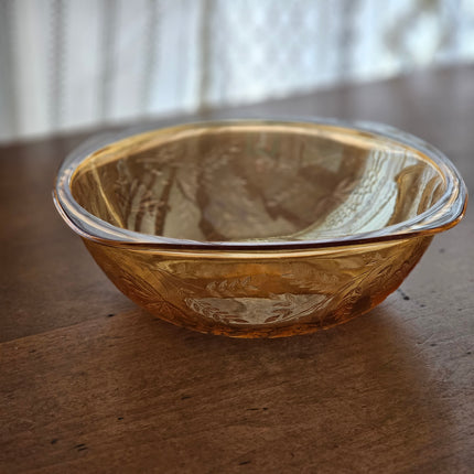 Vintage Jeannette Floragold Louisa Marigold Iridescent Glass Serving Bowl