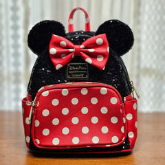 Disney Parks Loungefly Minnie Mouse Black Sequin Mini Backpack