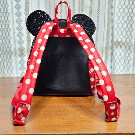 Disney Parks Loungefly Minnie Mouse Black Sequin Mini Backpack