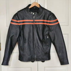 Montana Men's Motorcycle Racer Jacket with Orange Stripes | Size Small