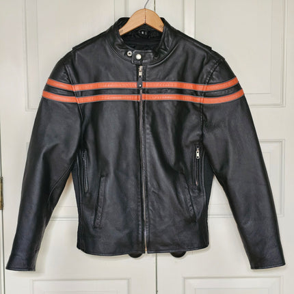 Montana Men's Motorcycle Racer Jacket with Orange Stripes | Size Small