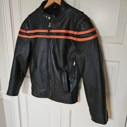 Montana Men's Motorcycle Racer Jacket with Orange Stripes | Size Small