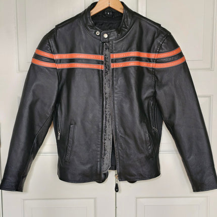 Montana Men's Motorcycle Racer Jacket with Orange Stripes | Size Small