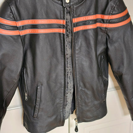 Montana Men's Motorcycle Racer Jacket with Orange Stripes | Size Small