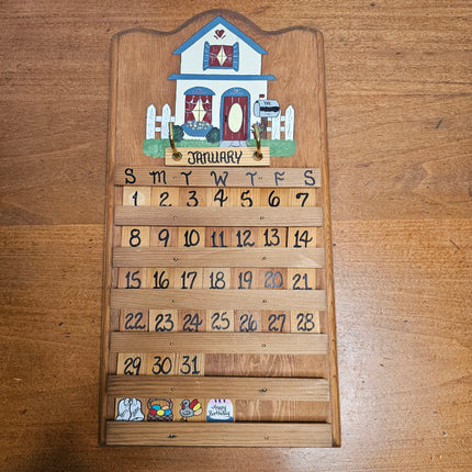 Vintage Wooden Perpetual Wall Calendar